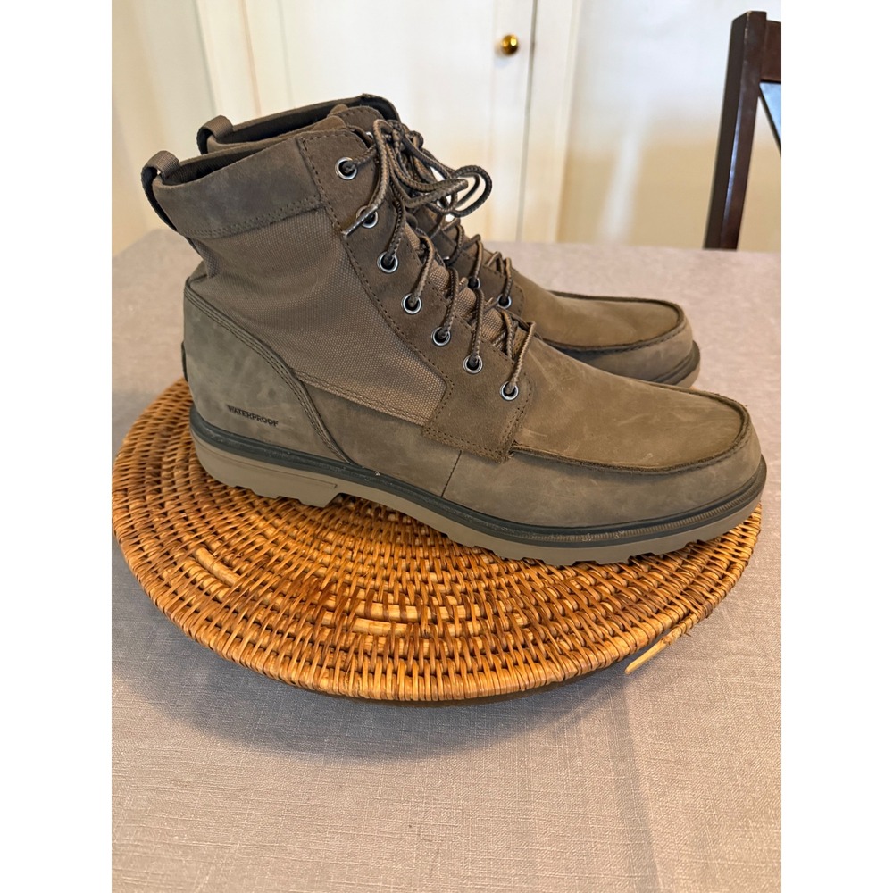 Sorel Madson II Moc Toe Waterproof Boots Mens Olive Green Leather Nylon 1915001